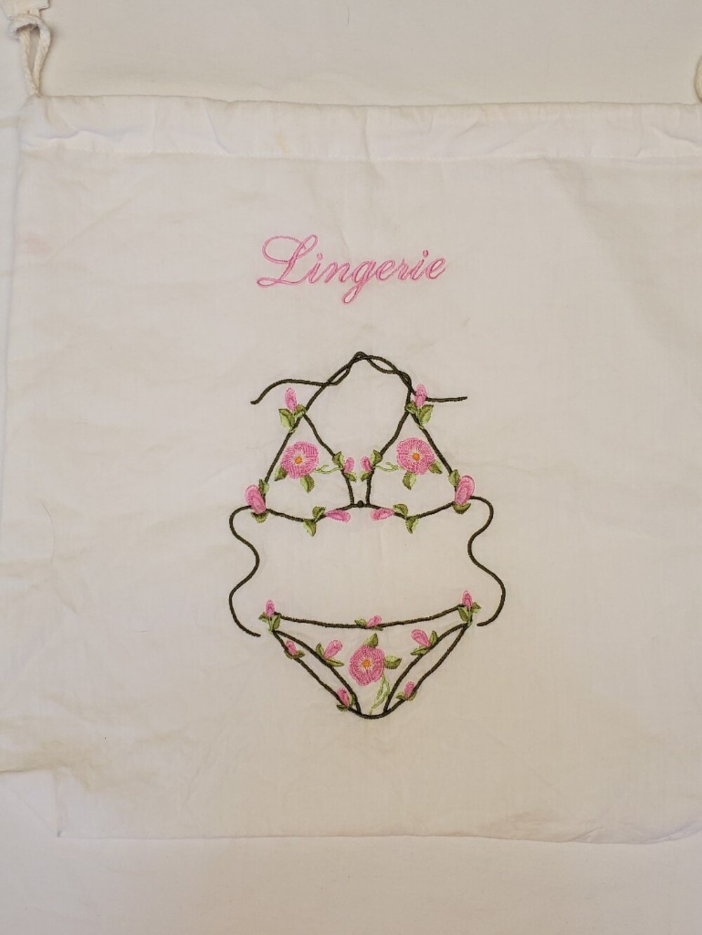 Vintage Lily Juliet Lingerie Travel Bag White Cotton Floral Embroidered